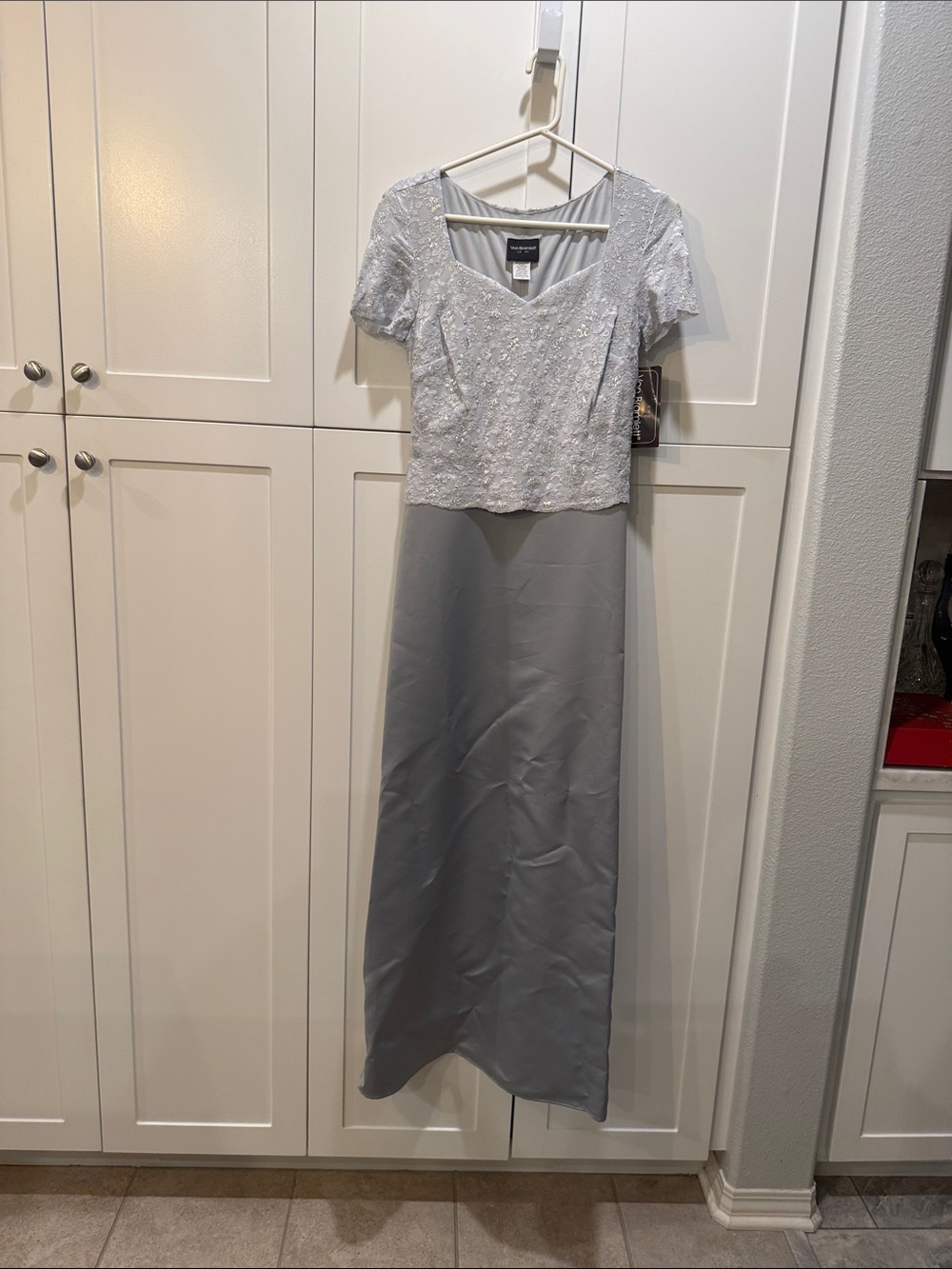 Silver Beaded Maxi Skirt with Short Sleeve Bodice